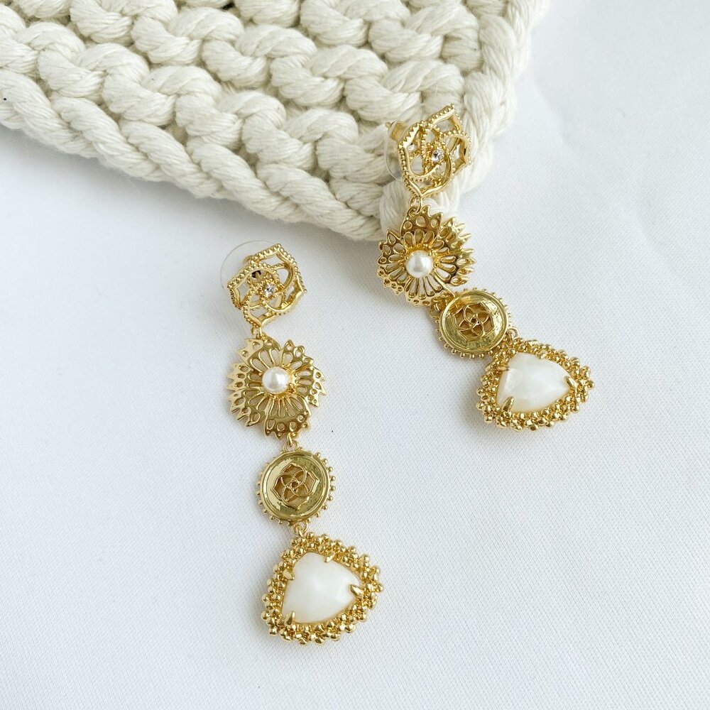 Kendra Scott Brielle - Gold Ivory Mother-of-Pearl Linear Drop Earrings - Picture 4 of 4